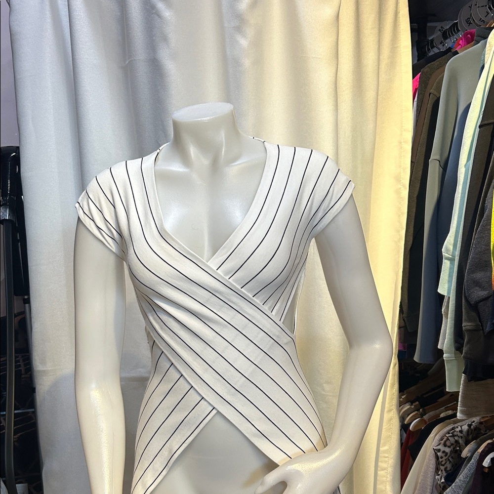 Rosetta Getty White Striped Wrap Top